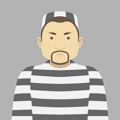 Convict in striped uniform. Vector illustration.