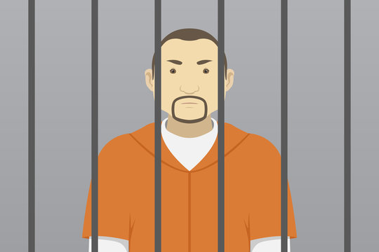 Prisoner behind prison bars. Vector illustration.