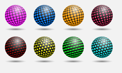 set of color balls with differents shapes on surface as icon, logo or toys