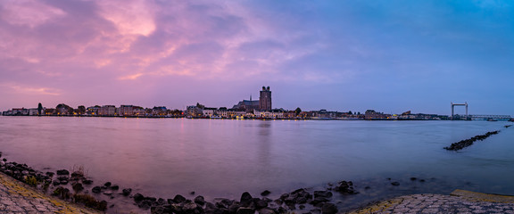 Sunrise with a view of the city of Dordrecht