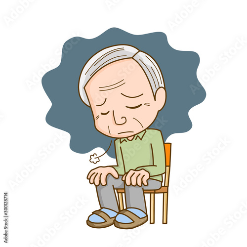 落ち込むお爺さん 不安 心配 うつ うつ病 寂しい Wall Mural Mono