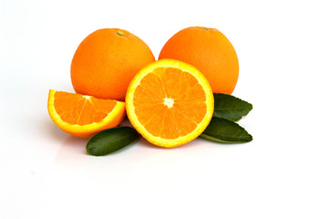 Fototapeta na wymiar oranges with leaves isolated on white background