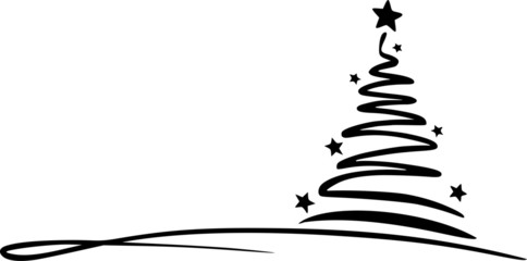 Tree Drawing Winter Christmas Vector Silhouette - 300131544