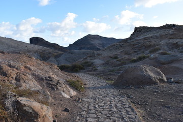 Hiking trail to Sao Lourenco with mountains in background in Madeira, Portugal