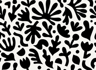 Hand drawn contemporary art collage with abstract floral shapes. Vector seamless pattern with modern Scandinavian cut out elements.