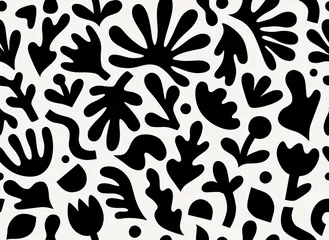 Tapeten Handgezeichnete zeitgenössische Kunstcollage mit abstrakten floralen Formen. Vektornahtloses Muster mit modernen skandinavischen ausgeschnittenen Elementen. © Oleksandra