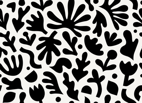 Fototapeta Hand drawn contemporary art collage with abstract floral shapes. Vector seamless pattern with modern Scandinavian cut out elements.