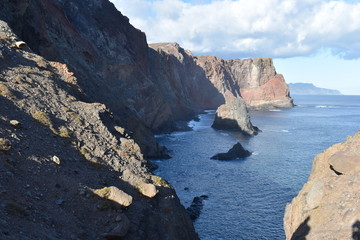 Hiking trail to Sao Lourenco with the blue ocean in Madeira, Portugal