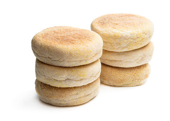 Freshly baked English muffins isolated on a white
