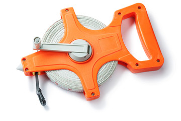 big building measuring tape isolated on white