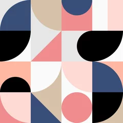Tapeten Retro Stil Minimalistisches geometrisches nahtloses Muster im skandinavischen Stil. Abstrakter Vektorhintergrund mit mehrfarbigen einfachen Formen und Figuren.