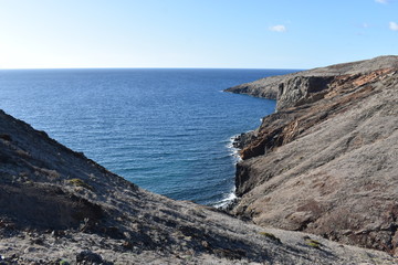 Hiking trail to Sao Lourenco with the blue ocean in Madeira, Portugal