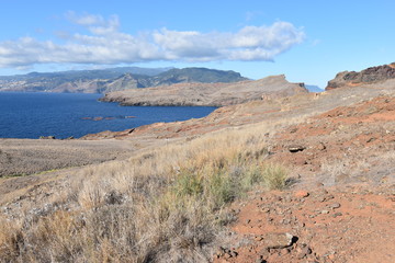 Hiking trail to Sao Lourenco with the blue ocean in Madeira, Portugal
