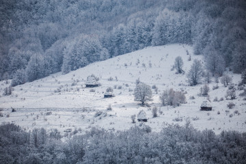 Beautiful beginning of winter in rural Transylvania, Romania.