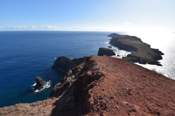 Hiking trail to Sao Lourenco with the blue ocean in Madeira, Portugal