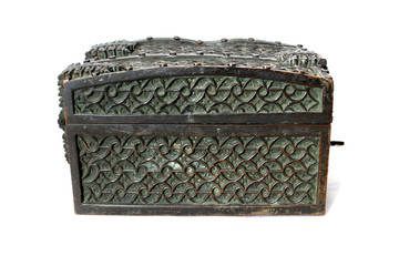 Antique Wooden Storage Box on White Background