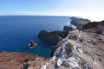 Hiking trail to Sao Lourenco with the blue ocean in Madeira, Portugal