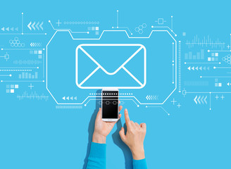 Email concept with person using a white smartphone