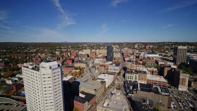 Worcester Massachusetts Aerial v4 Panning around with downtown cityscape as center point - October 2017