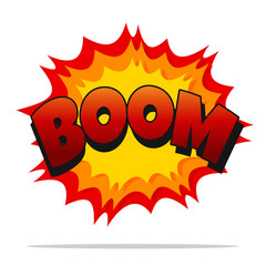 Comic Boom. Vector cartoon sound effect Noisy boom Isolated on white background.