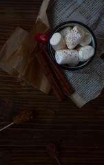 Top view of hot chocolate with delicious marshmallows