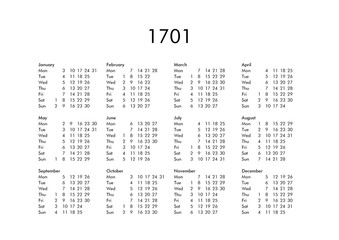 Calendar of year 1701