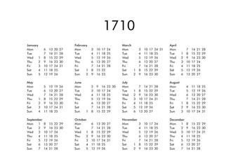 Calendar of year 1710