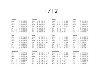 Calendar of year 1712