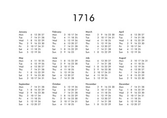 Calendar of year 1716