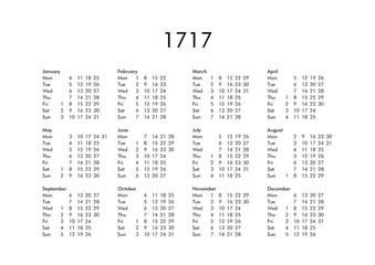 Calendar of year 1717