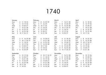 Calendar of year 1740