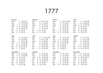 Calendar of year 1777