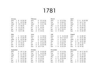 Calendar of year 1781