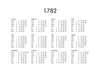 Calendar of year 1782