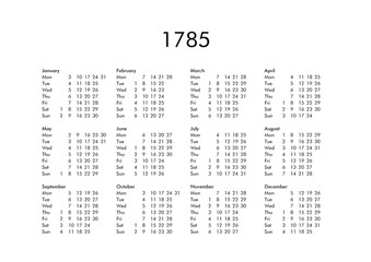Calendar of year 1785