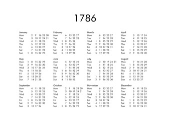 Calendar of year 1786