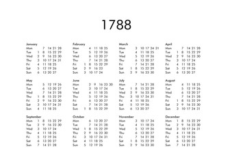 Calendar of year 1788