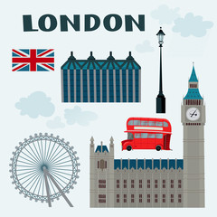 Vector set of images of symbols of London