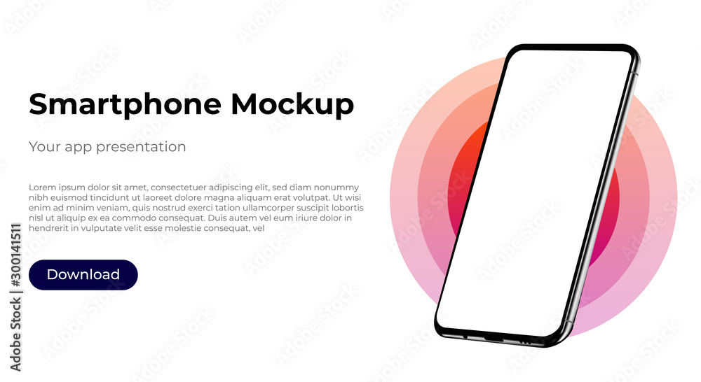 Wall mural realistic smartphone template mockup for user experience presentation. stylish concept design for we