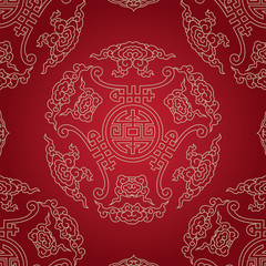 Chinese lucky pattern - Chinese longevity characters and clouds in form of circles