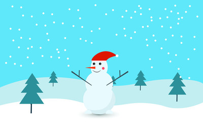 Naklejka na ściany i meble Christmas snowman christmas in winter landscape. Vector Illustration 