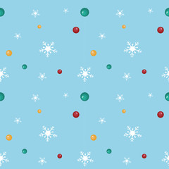 Seamless Pattern background: Merry Christmas and Happy new year concept. There are color balls and snow on light blue background for your design