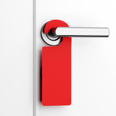 Red blank do not disturb tag on door. 3d render