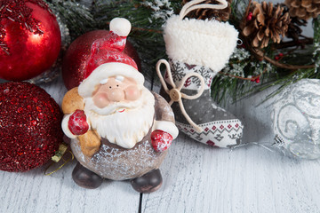 New year and Christmas card with Santa Claus. Copy space.