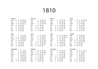 Calendar of year 1810