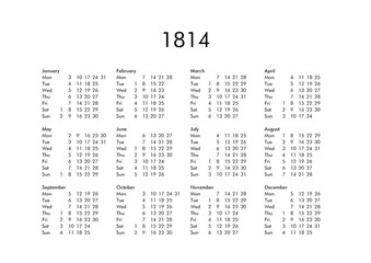 Calendar of year 1814