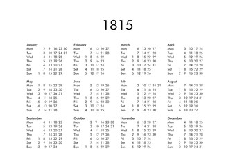 Calendar of year 1815