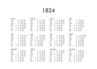 Calendar of year 1824