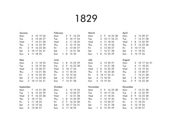 Calendar of year 1829
