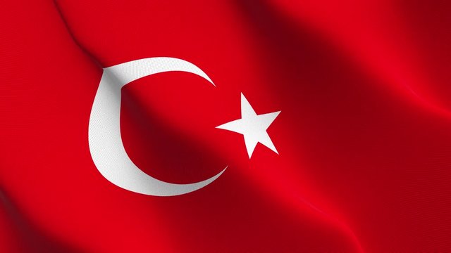 Turkey flag waving loop. Turkish realistic flag with fabric texture blowing on wind.